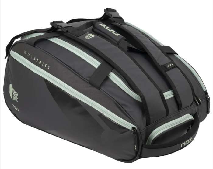 2833-BOLSO PALETERO NOX OPEN SERIES WPT2023 NEGRO LOGO CELESTE 55 LITROS